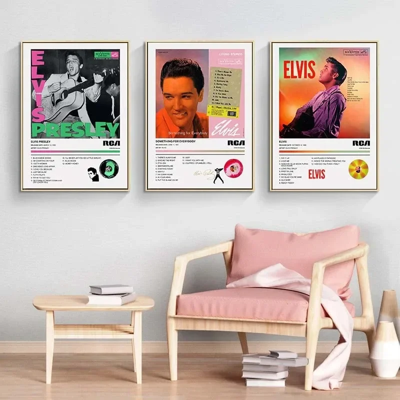 Pop Rock Singer Elvis Presley Poster Set Aesthetic Music Album Words Girls Rapper Guitar Canvas Print Wall Art Bar Room Decor