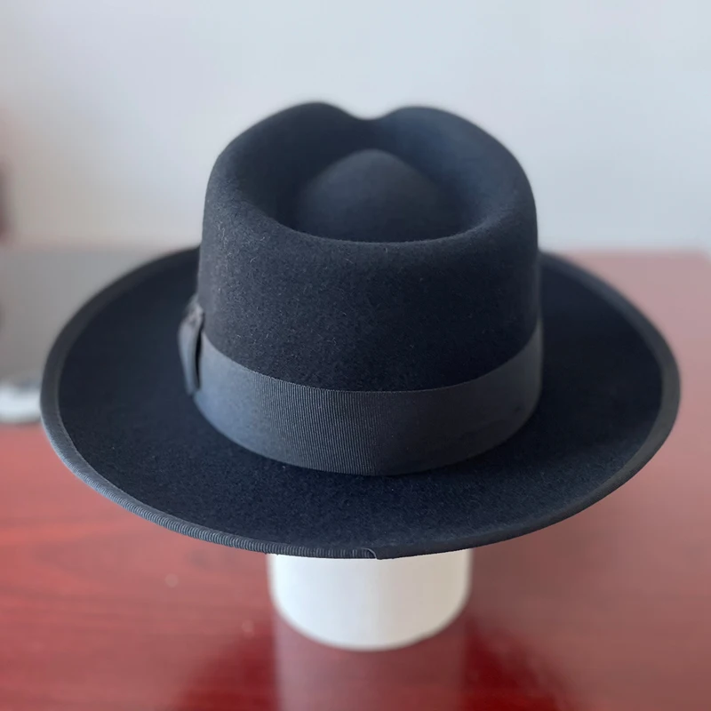 Weicher Filzhut der Marke LIHUA, Fedora-Hüte aus 100 % Wolle für Herren und Damen, himmelblau, kamelfarben, schwarze klassische Floppy-Panama-Mütze – Detail 14