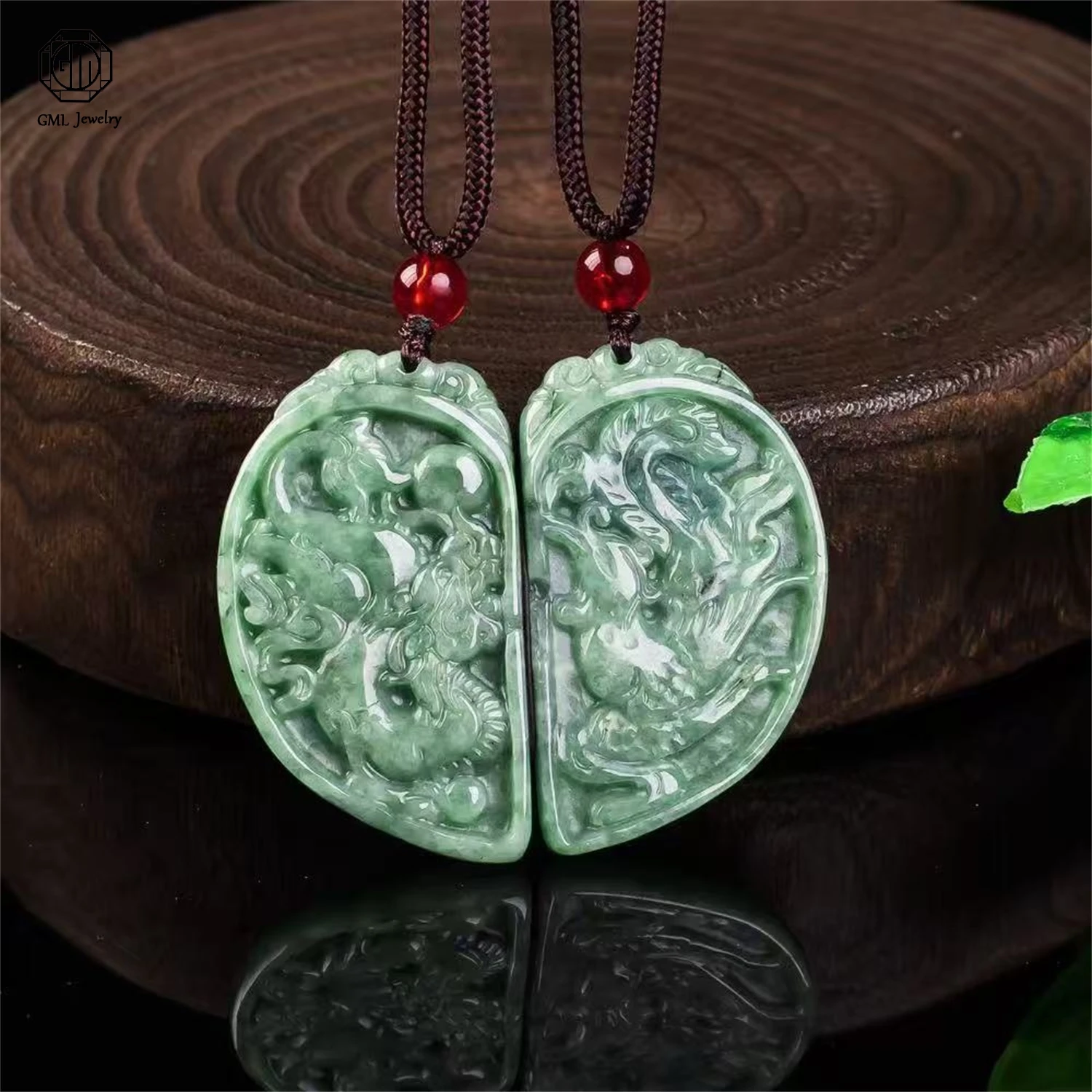 

Натуральный жадеитовый кулон из жадеита класса «Рис» с изображением Дракона и Феникса, парный комплект для влюбленных, унисекс, для мужчин и женщин, ожерелье с драгоценными камнями, ювелирное украшение, подарок