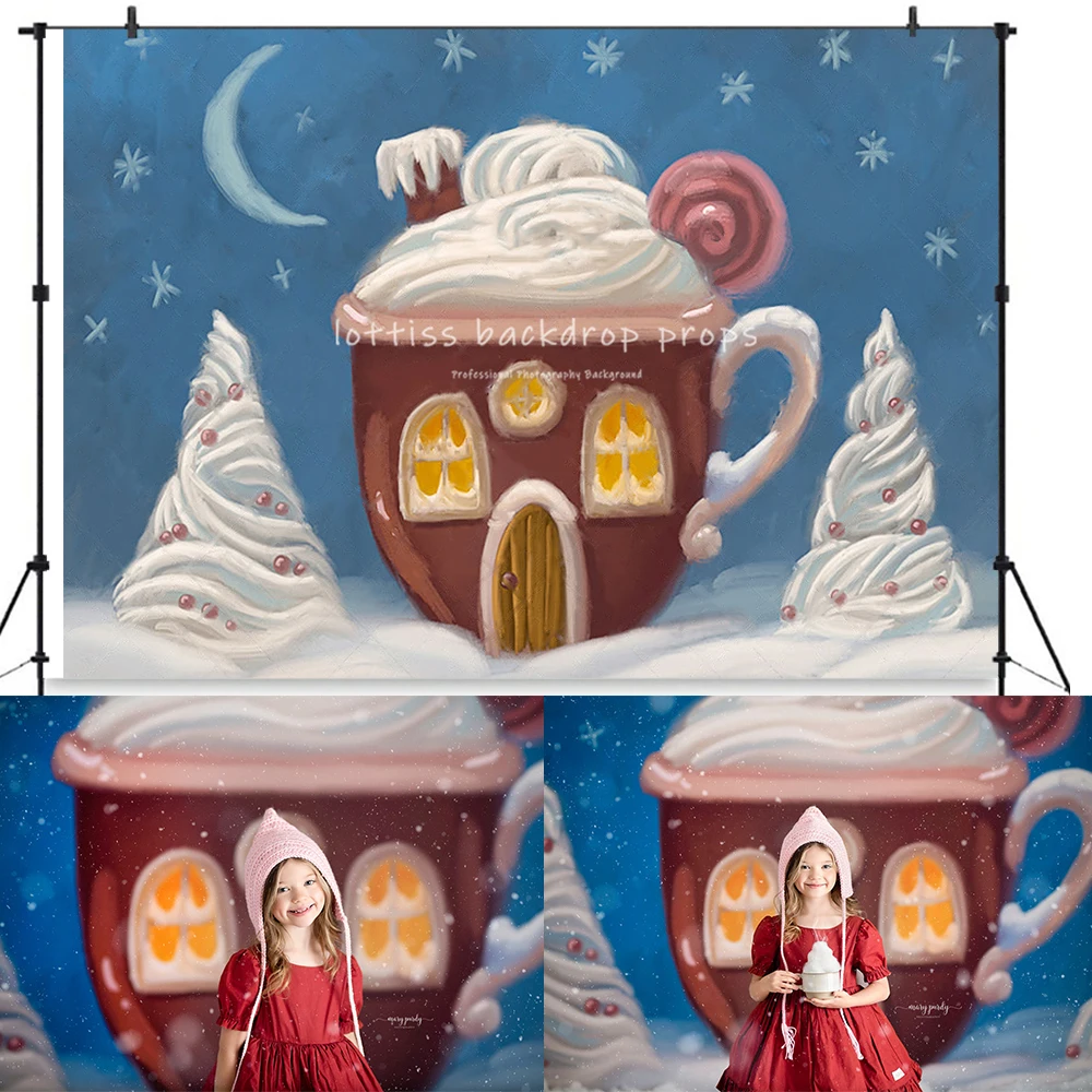 

Winter Snowy Store Backdrops Child Adult Portrait Photocall Props House Front Snowflake Xmas Trees Background For Photostudio