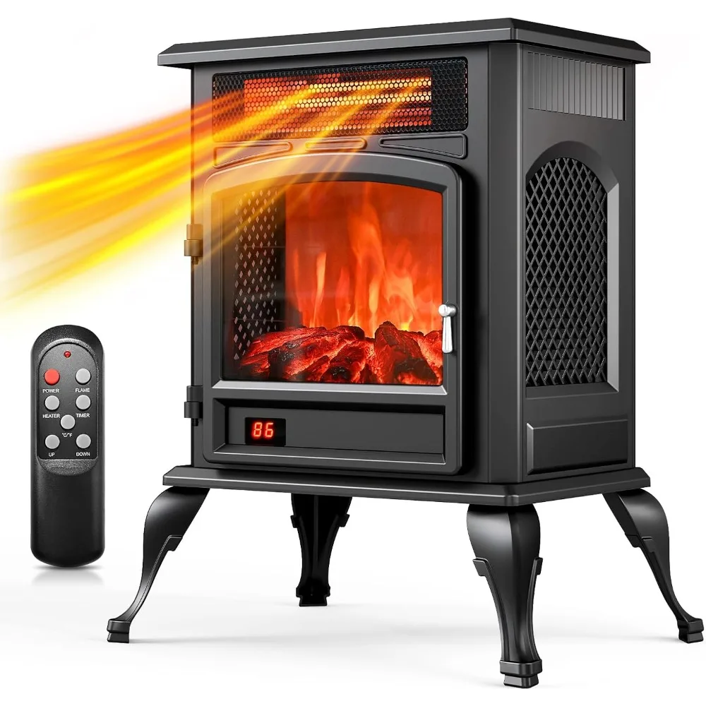 Freestanding Infrared Electric Fireplace with 3D Flame Effect Heater