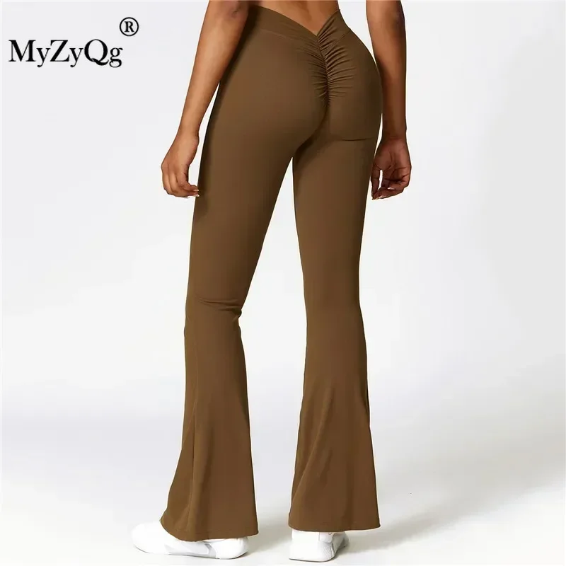 MyZyQg Women Peach Hip Lift Yoga Flare Pants Fitness Exercise Wide Leg Micro Cropped Pants High Waist Quick Dry Pilate Pants