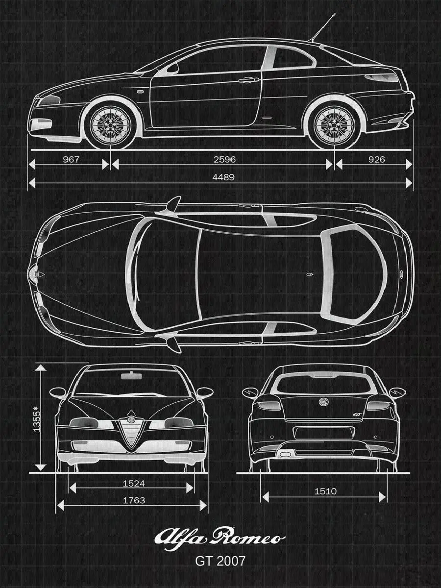 Alfa Romeo GT  Blueprint Poster  Vintage Car Design Prints for Interior Wall Decor  Home Styling