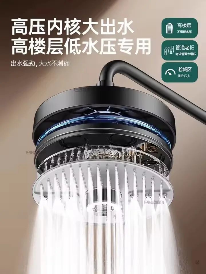 New 17.5CM Big Panel Pressurized Ceiling Mounted Shower Head Set 5 Modes Adjustable Large Water Showerhead Bathroom Accessories