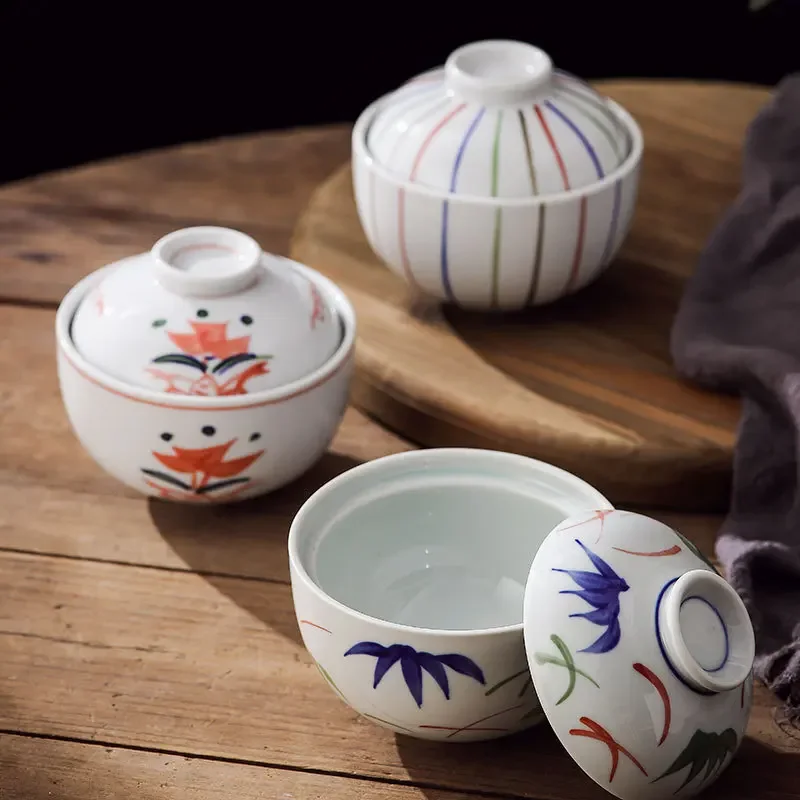 

4-inch Hand-painted Japanese Stew Pot With Lid Ceramic Small Stew Pot Egg Bowl