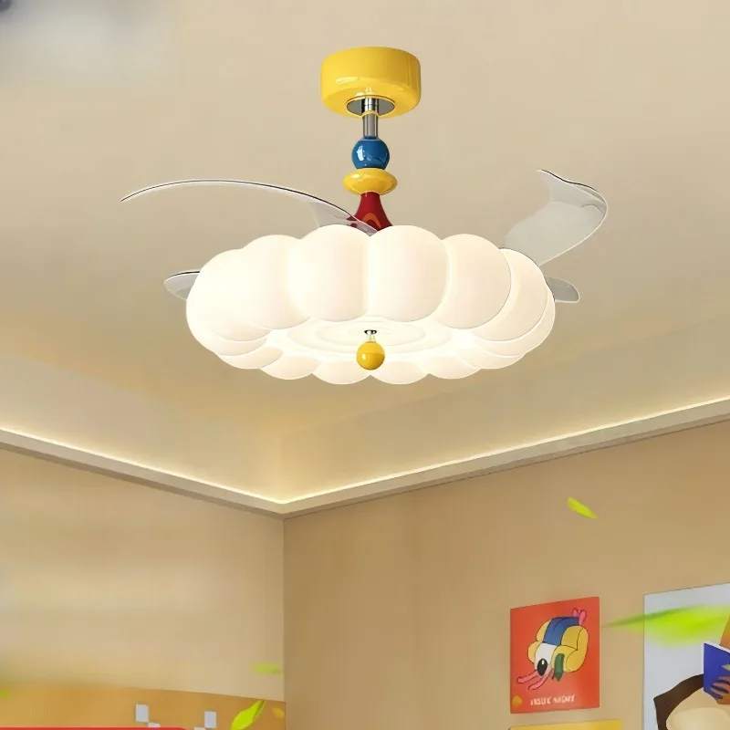Memphis Cloud Shape Ceiling Fan Light Cream Style Stuady Children's Bedroom Dining Room Dopamine Full Spectrum Indoor Fan Lamps
