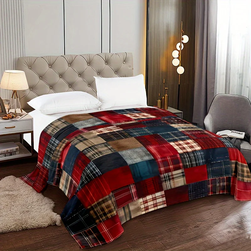 Vintage Buffalo Plaid Style Light Luxury Ultra-Soft Flannel Blanket, Extra Large and Thickened, Double-Layer Dense Weave for Enh