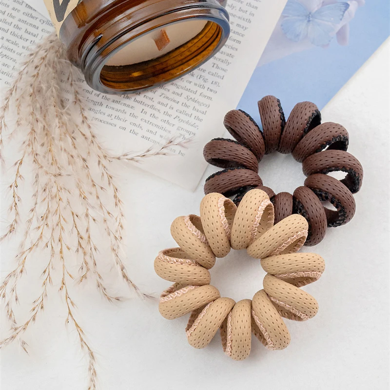 PU Leather Spiral Hair Tie Solid Color Telephone Cord Scrunchies Large Size Elastic Hair Band Women Hair Accessories Rubber Band