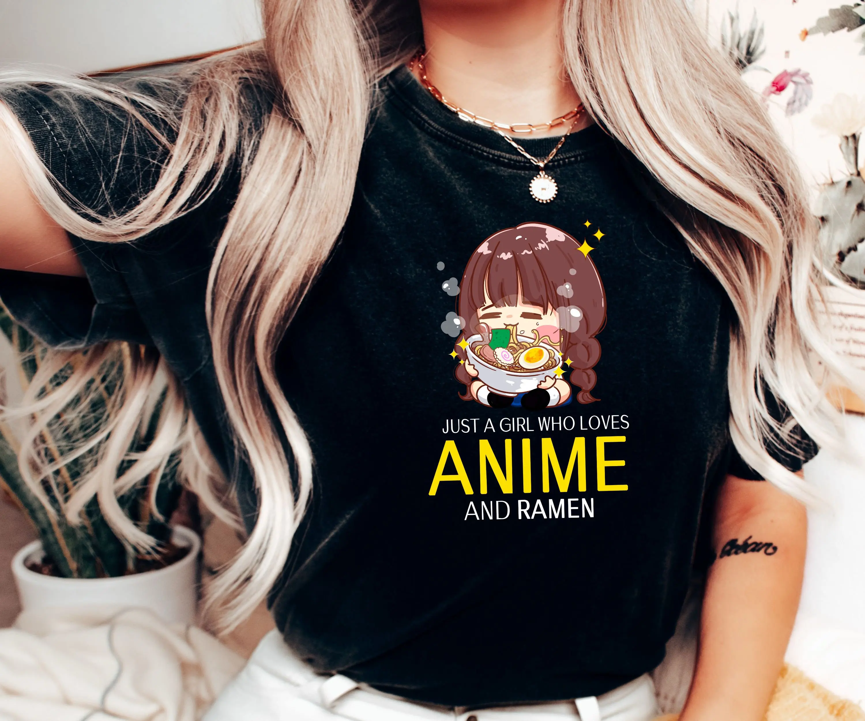 Just A Girl Who Loves Anime Ramen T Shirt Gamer Kawaii Lover