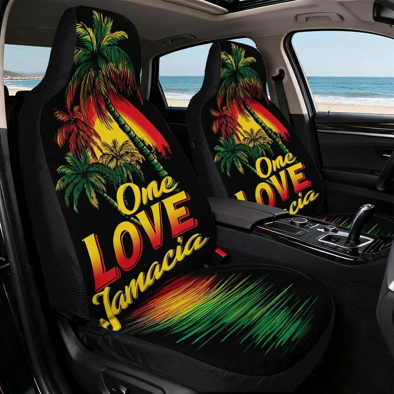 2D Flat Print, Set of 2 Universal Car Seat Covers, Front Seat Cover, Palm Tree Sunset Reflection Design, Sturdy Car Seat Covers