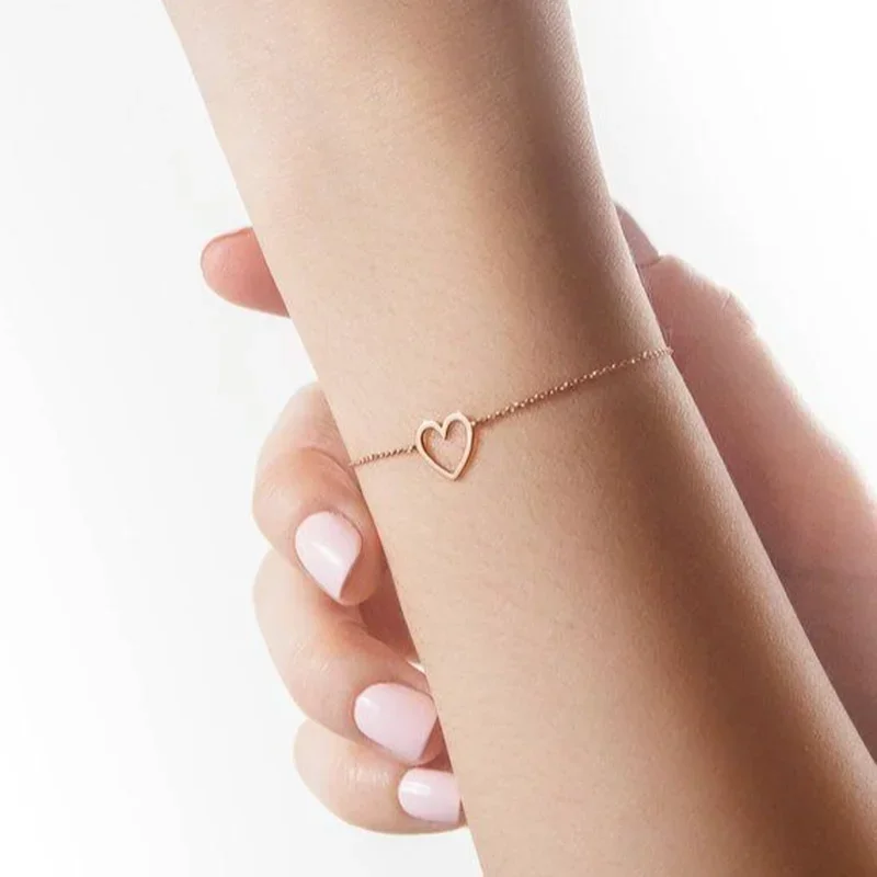 Fashion Bohemia Simple Heart Hollow Gold Color Hand Cuff Link Chain Charm Bracelet Bangle for Women Gold Bracelets Femme Jewelry