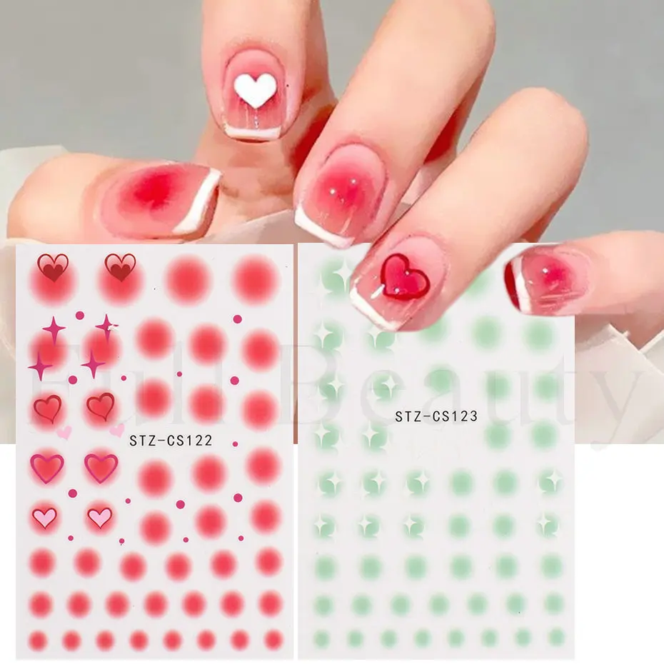 Pegatina 3D de corazón de amor para uñas, decoración de uñas con degradado rosa y verde, corazón floreciente, diseño de manicura, deslizador,