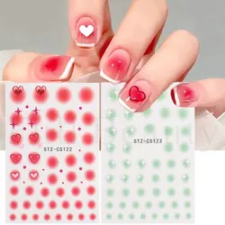 Blush Love Heart Nail Sticker 3D Pink Green Gradient Blooming Sweetheart Star Manicure Design Slider Nail Decoration NLSTZ-CS122