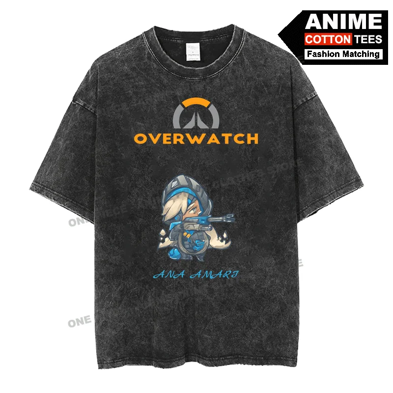 

Game Overwatch - Ana Amari Print T-shirt y2k Harajuku Hip Hop Street styl Men Women Casual Short Sleeve Cotton Retro Loose Tees