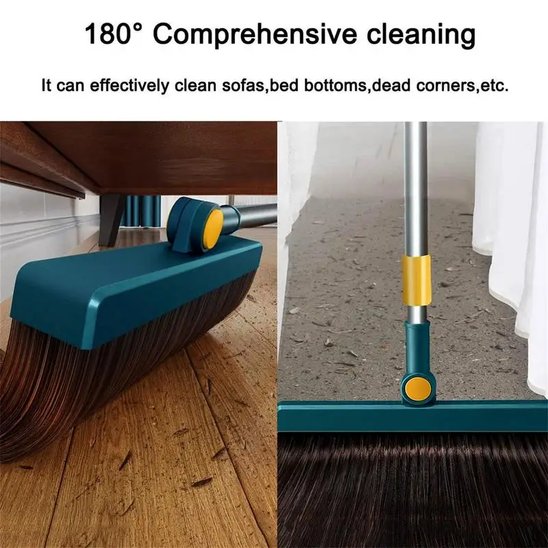 Foldable Rotating Broom And Dustpan Set Floor Broom Upright Broomstick Hair Dust Sweeper Soft Comb Teeth Home Cleaning Tools