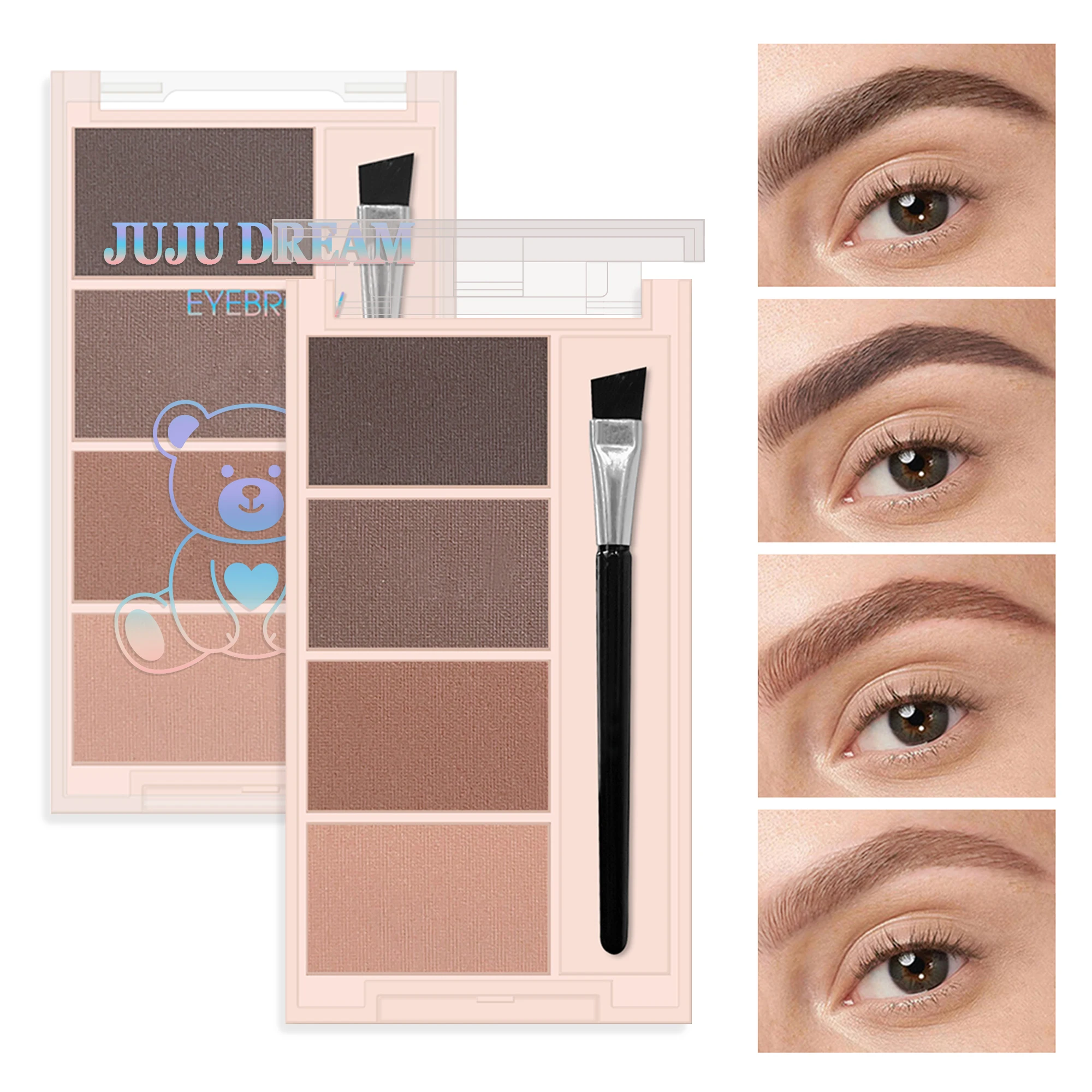 4-color Eyebrow Powder Palette With Eyebrow Brush - Natural Long-Lasting Eyebrow Powder Eyebrow Shape Waterproof and Sweat-proof