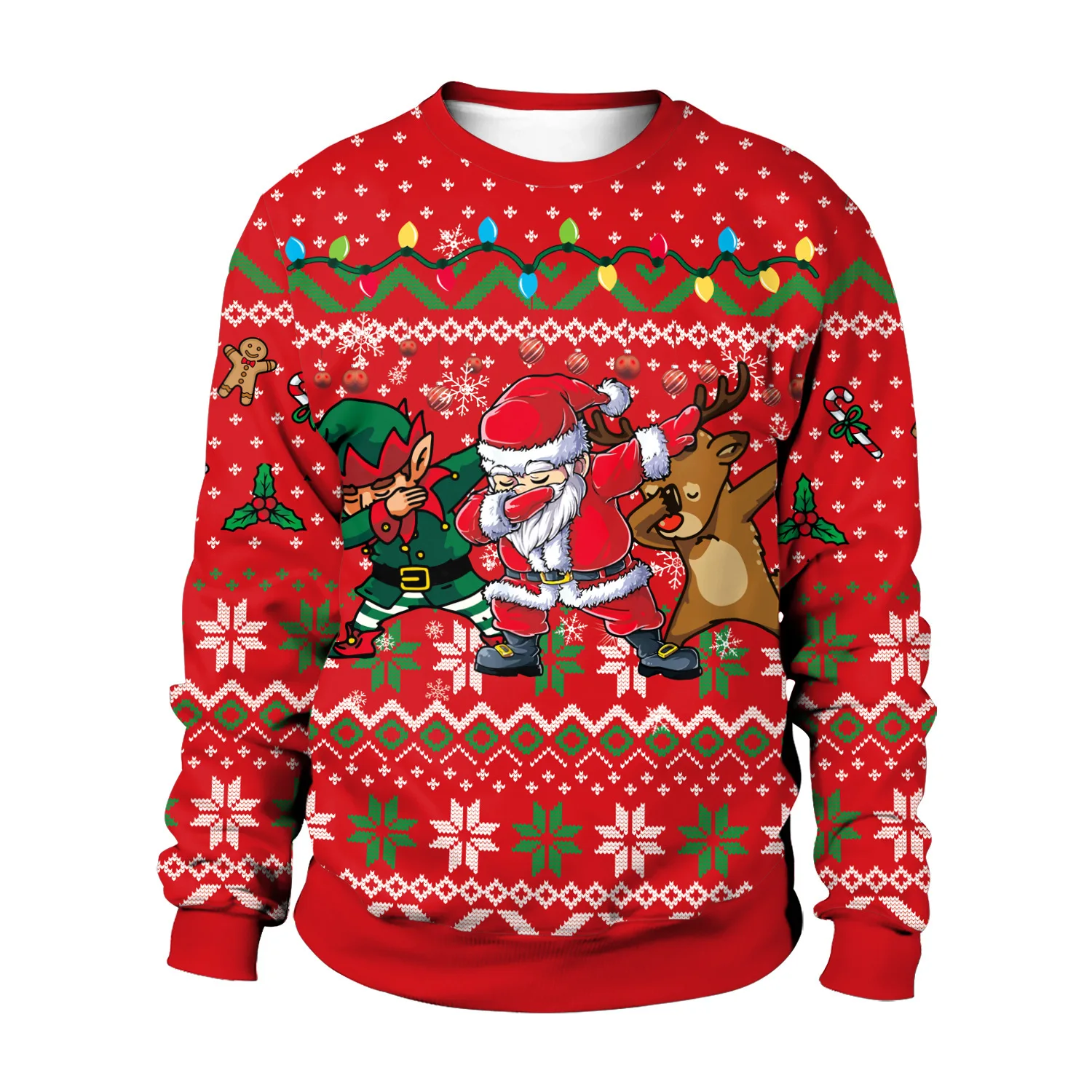 2023 Autumn/Winter Sweater Christmas Round Neck Sweater Santa Claus Deer Sweater Digital Print Chain Hoodie Sweater