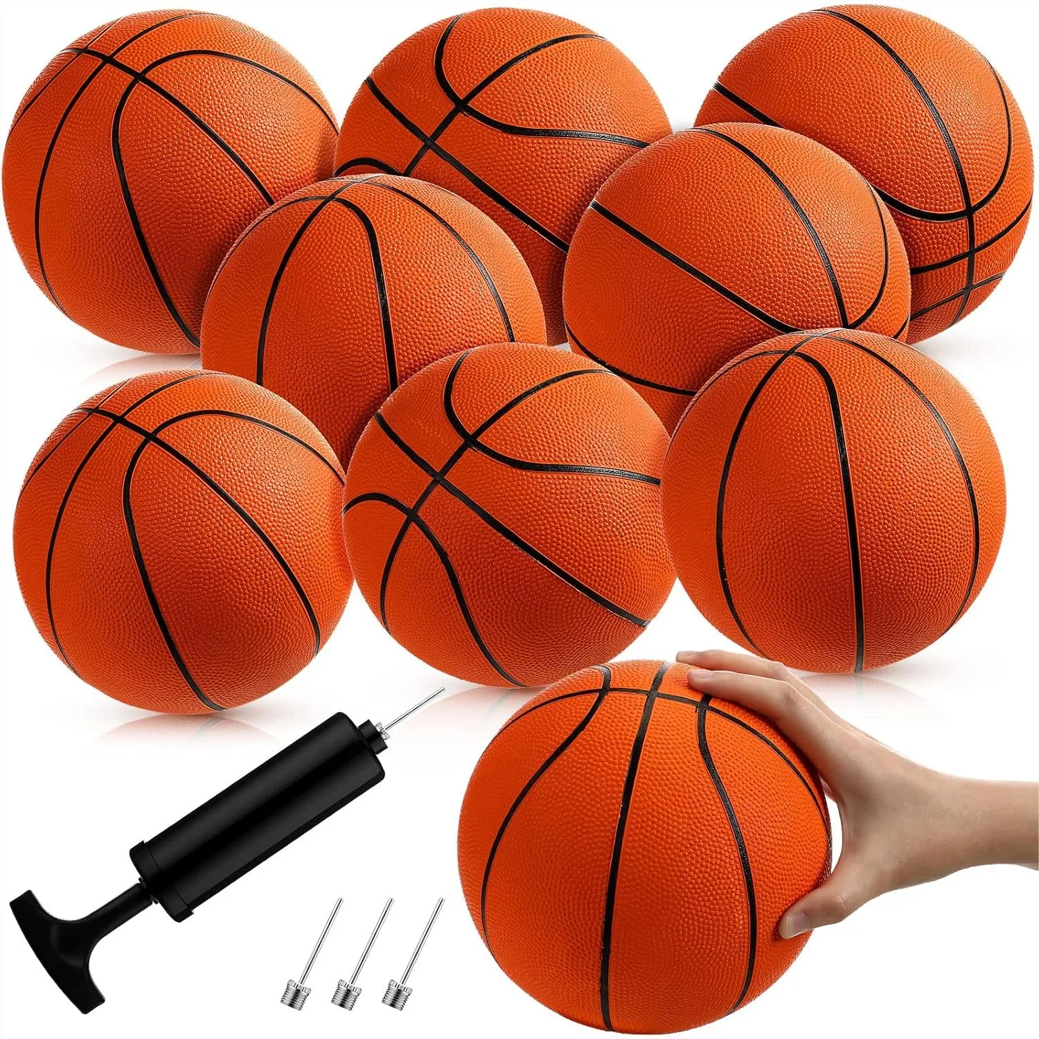 

8 Pack Mini Rubber Basketballs 7 Inch with Air Pump for Kids Indoor Outdoor Arcade Games Pool Party Favors