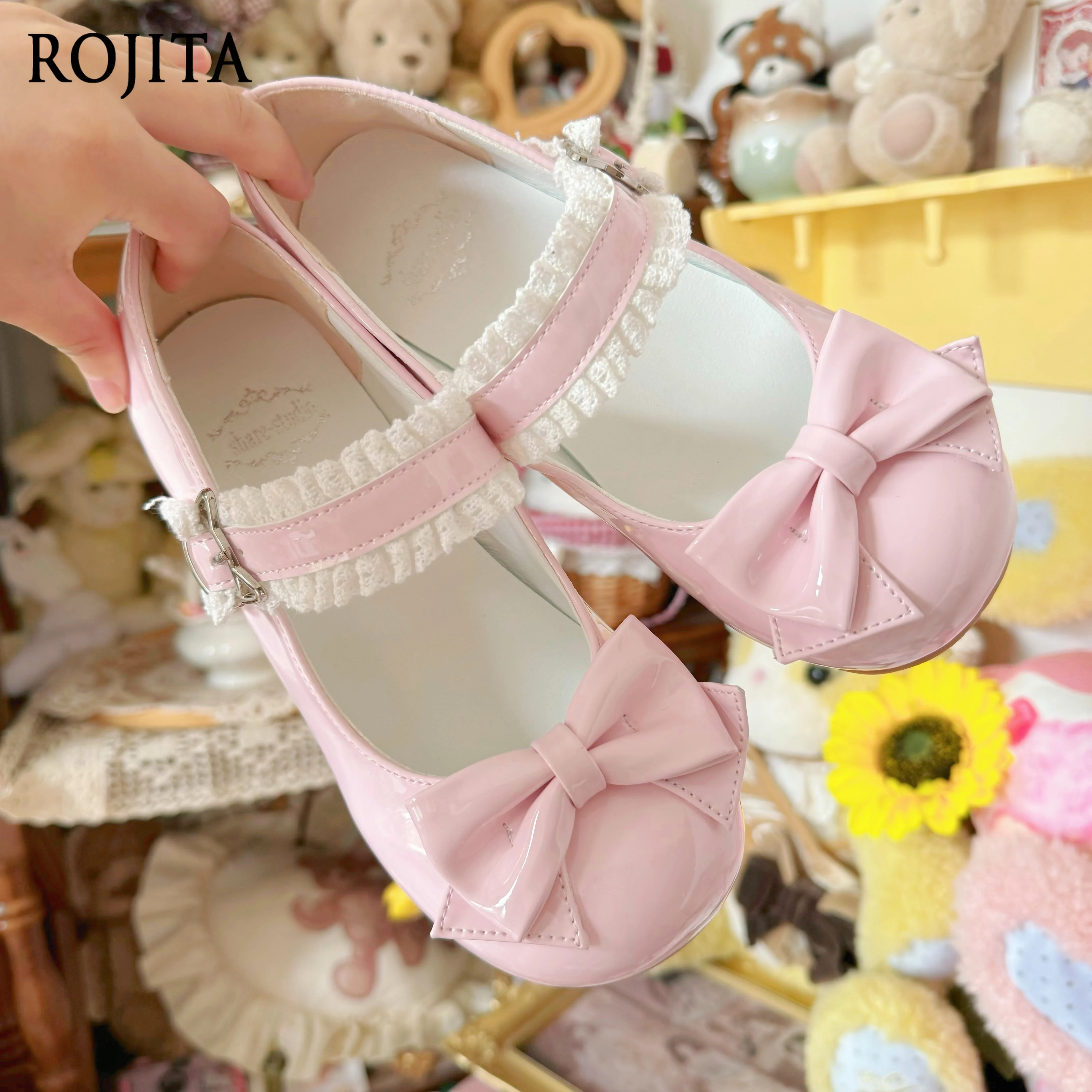 

Lolita Princess Shoes Bow Leather Shoes Lace Stitching Sweet Little Leather Shoes 2025 New Solid Color Mary Jane Shoeses