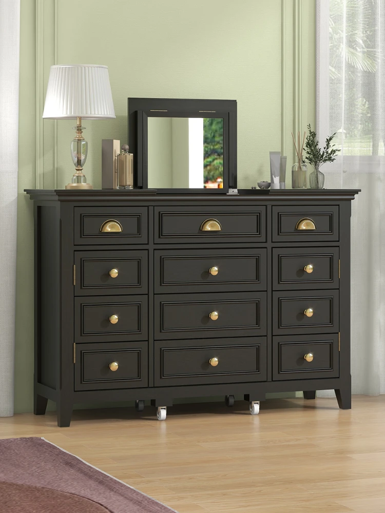 

Black Vintage Dressing Table Mid-Ancient Light Luxury Dresser Desk Storage Cabinet with Light