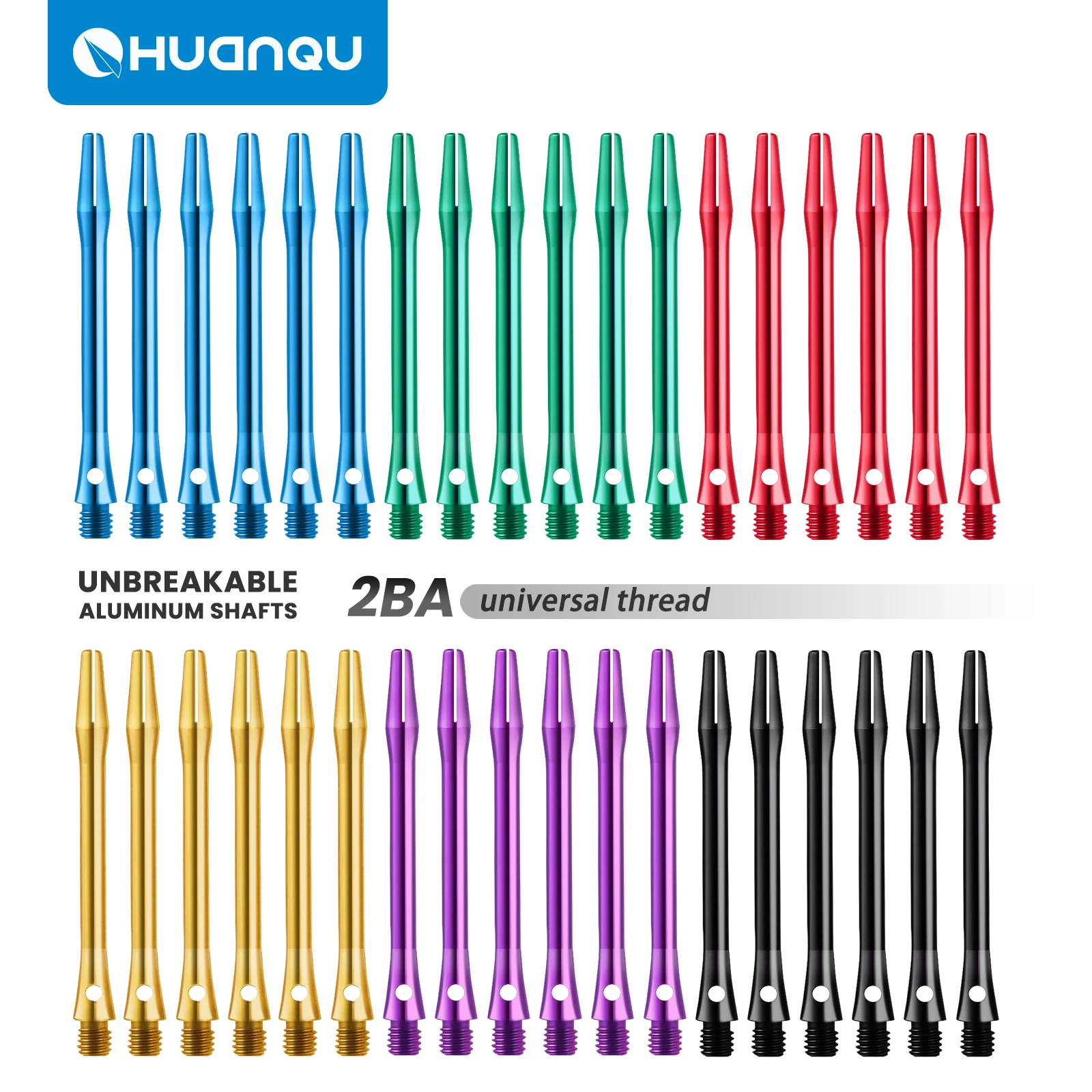 Huanqu Set of Six Solid Color Aluminum Alloy Dart Shafts, Total Length 52mm, Standard 2Ba Thread, Multiple Colors Available, Universal Replacement Dart Shaft Accessories, Sturdy and Durable