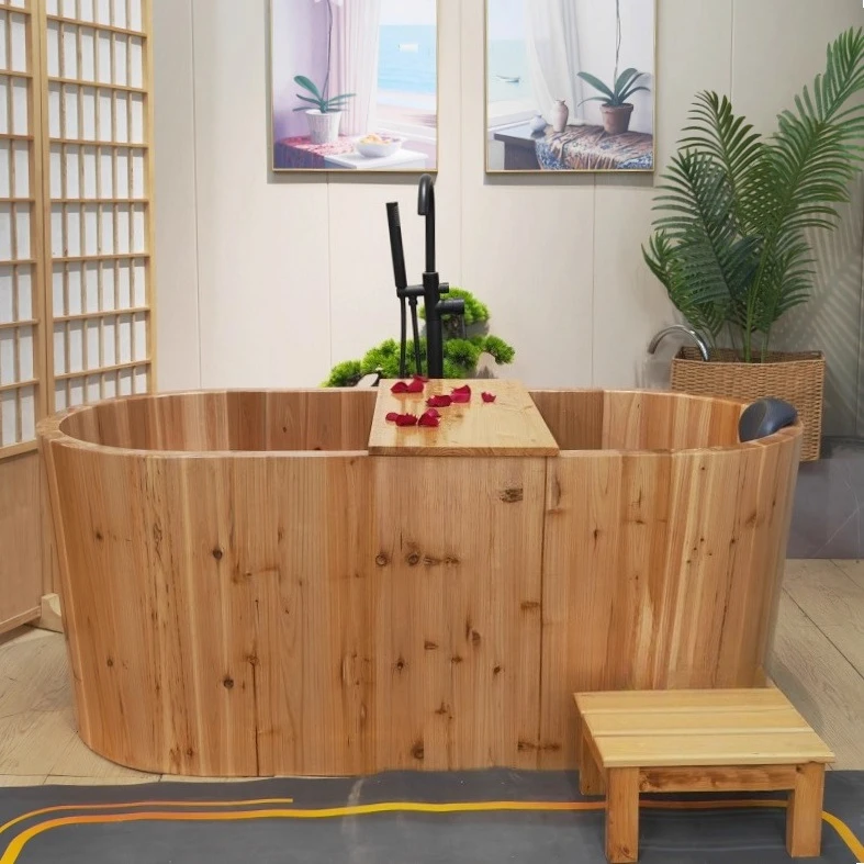 Bed and breakfast bath wooden bucket bath household solid wood bathtub thickened 4 cm