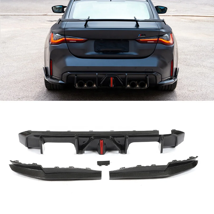 Car Accessories Mp Style Dry Carbon Fiber Rrear Bumper Diffuser With Light for Bmw G80 M3 G82 G83 M4 Car Model