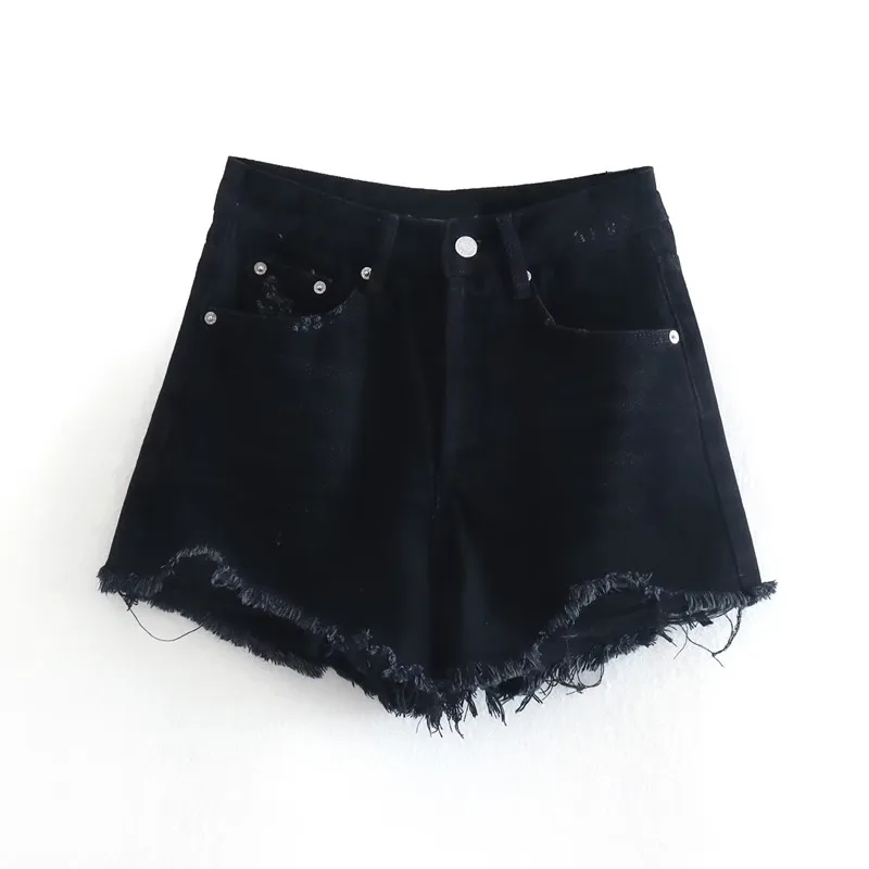 

High Waist Bla Denim orts Summer New Women's Faion Frayed Hem Jeans orts Five Colors Straight Leg Jeans orts