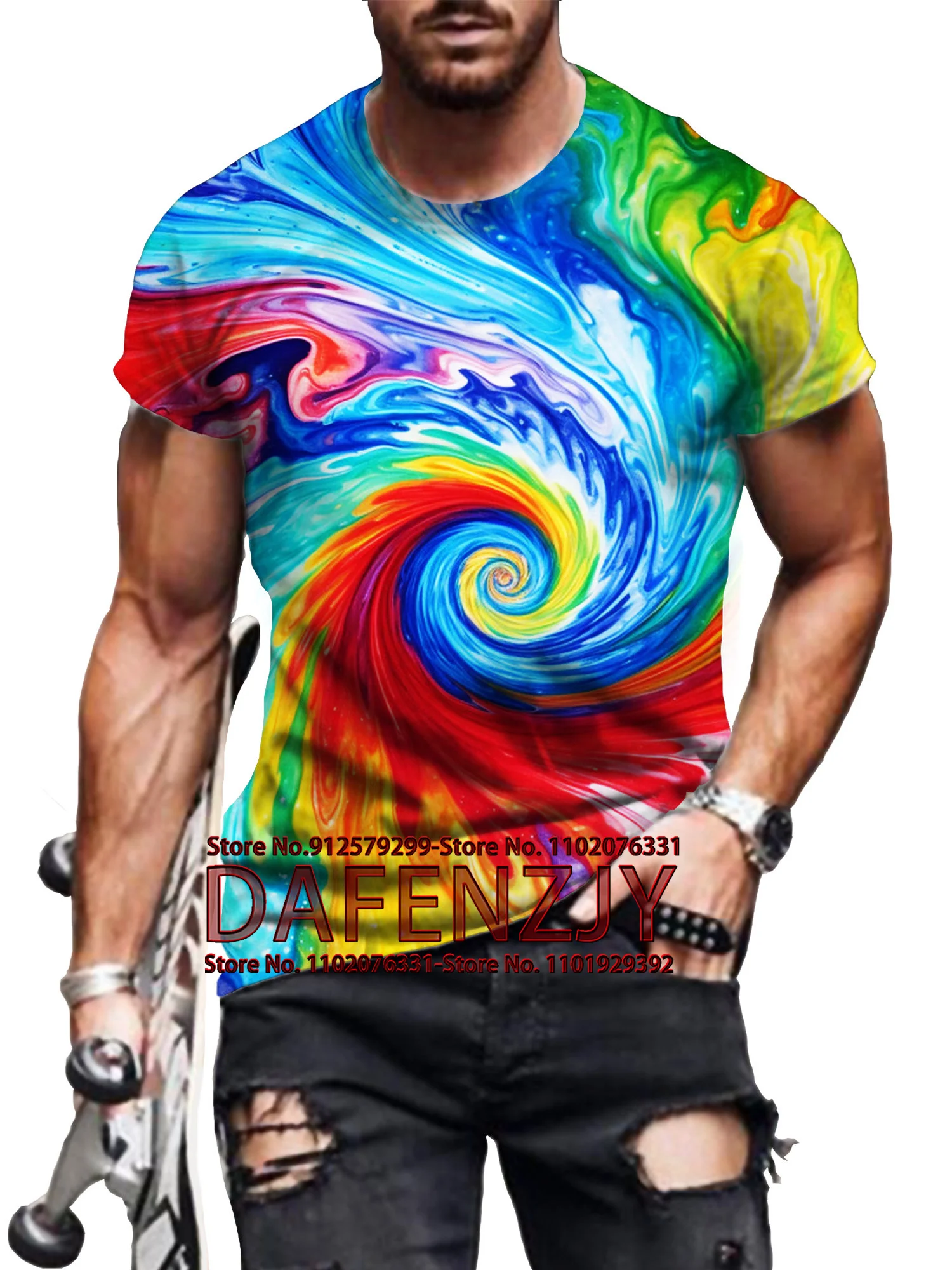 Summer New Business Casual Men\'s T-shirt Tie Dye 3d Print T Shirt Street Fashion Round Neck Men\'s Short Sleeve Y2K