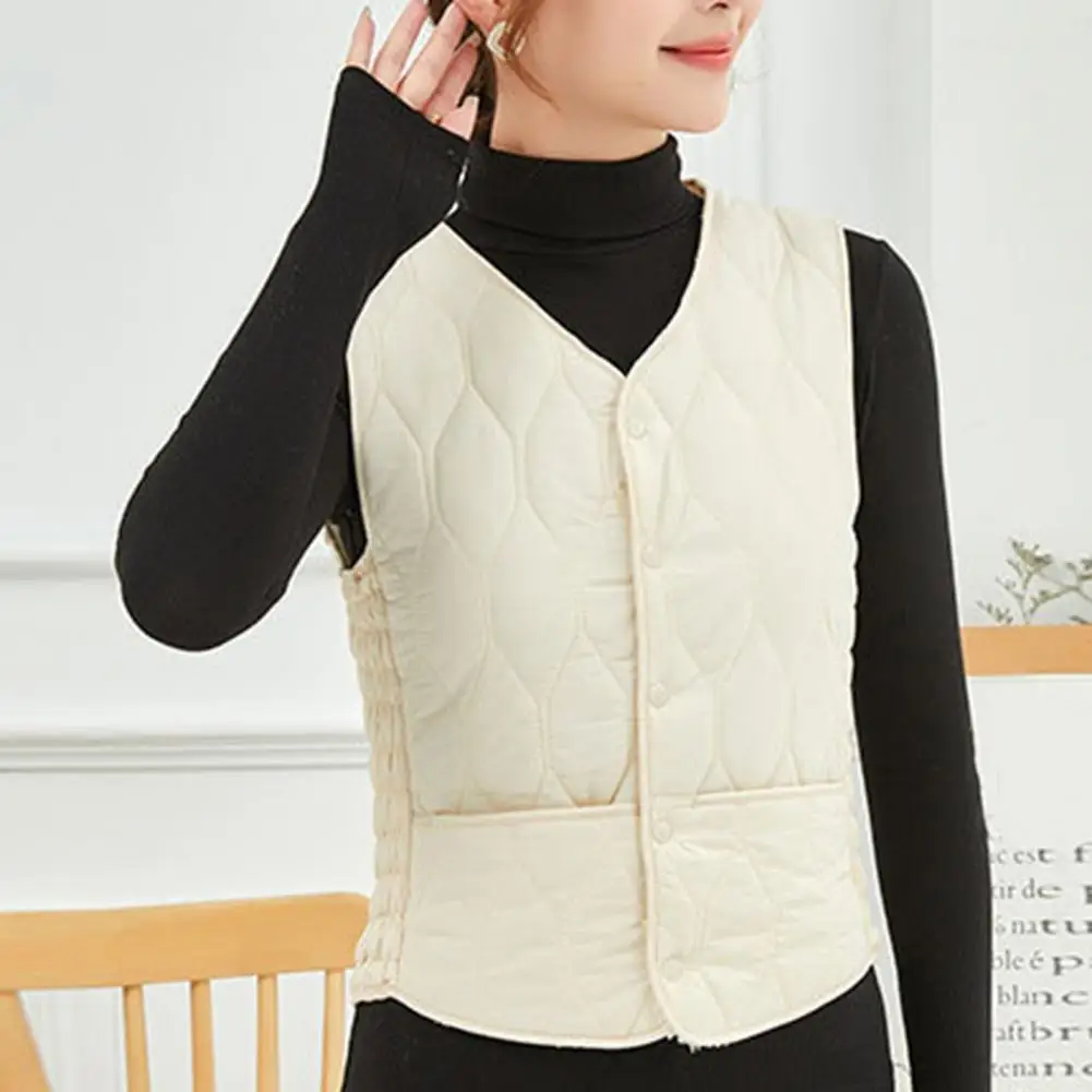 Women Vest Coat Stylish Women's V-neck Waistcoat Soft Padded Slim Fit Winter Vest with Warm Pockets A Fashionable Fall Essential