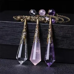 Natural Rose Quartz Citrine Amethyst Quartz Spiritual Pendulum Pendant Necklace Women Men 60x15mm Hexagonal Jewelry AAAAA