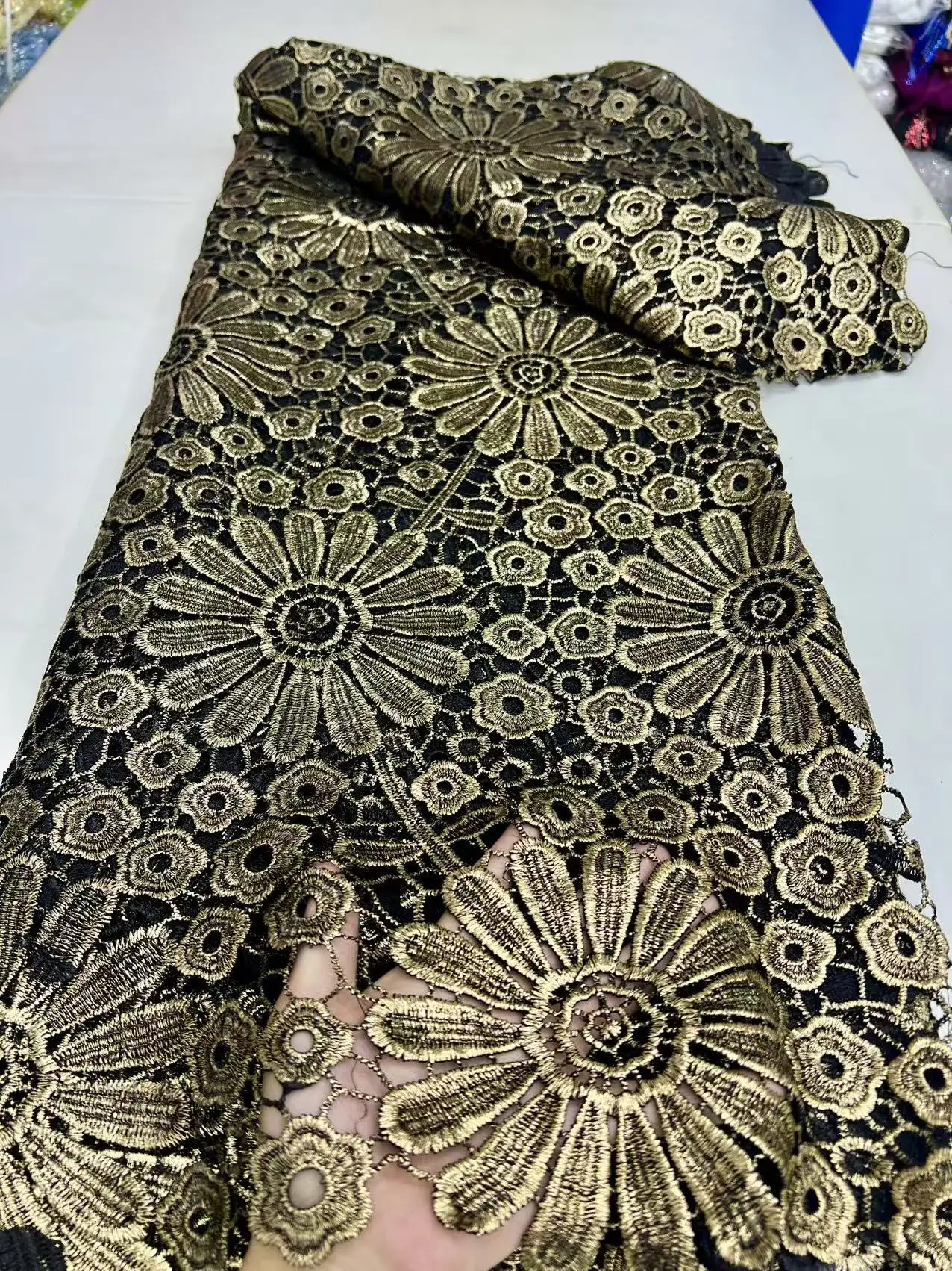 

African Guipure Lace Fabric Embroidery Nigerian Cord Lace Fabric 2025 High Quality Water Soluble For Party Dress Sewing