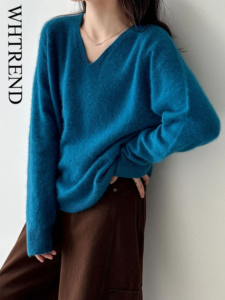 

WHTREND Soft Skin-Friendly Wool V-Neck Sweater For Women New Autumn Winter Warm Casual Sweaters WH1725