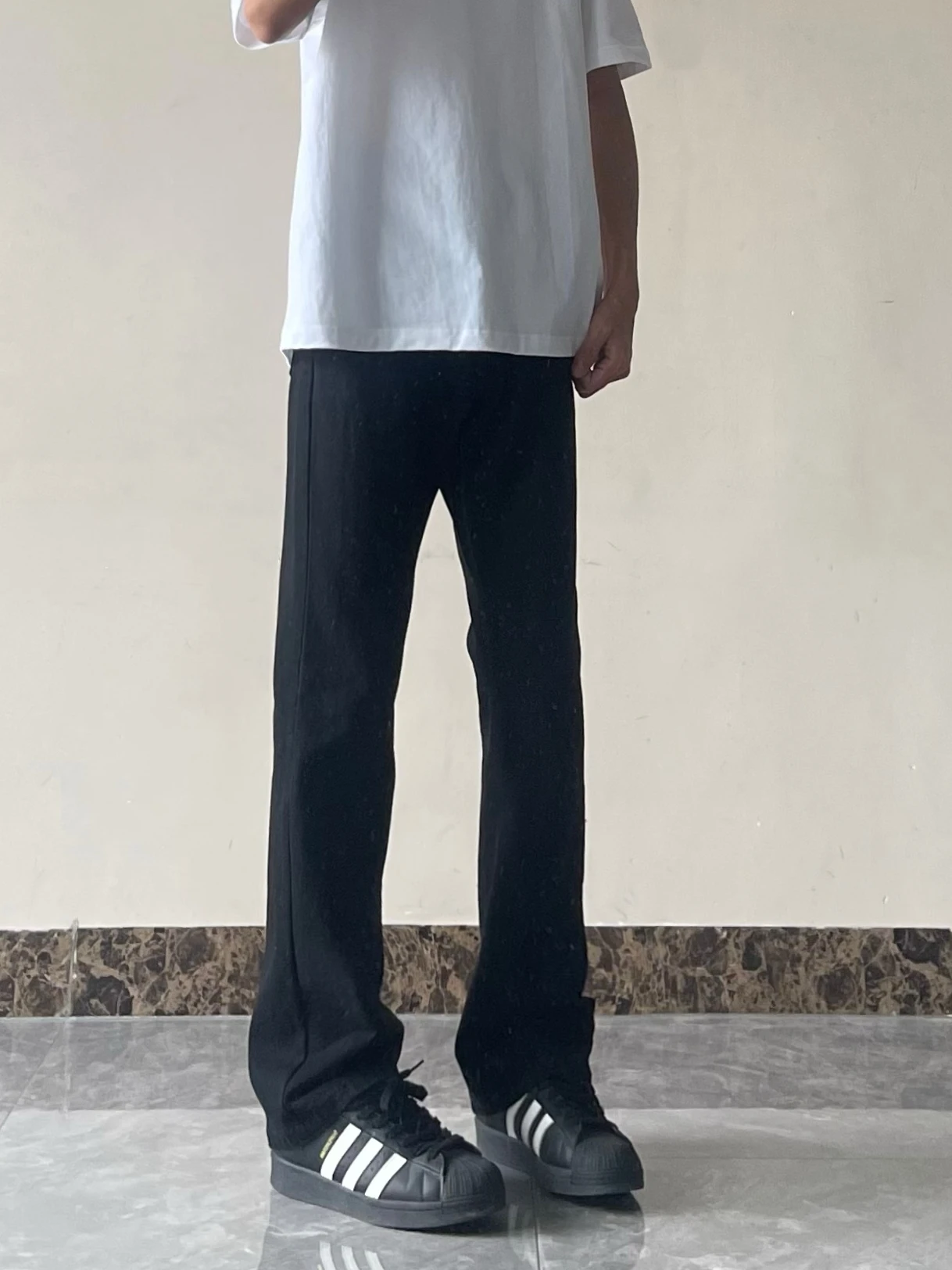 

Cleanfit Basic Men's Straight Leg Jeans Slimming Pure Bla Flared American High Street Sle mid Waist Long Trousers