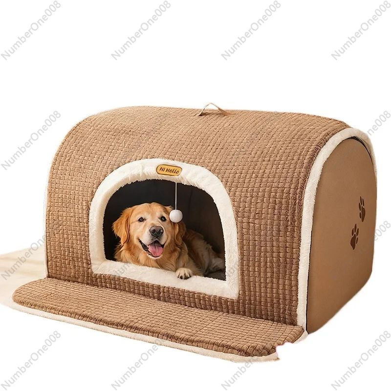 

Зимняя теплая кровать для собак для больших и средних собак, полузакрытый дизайн, съемный моющийся чехол, плюшевый комфорт