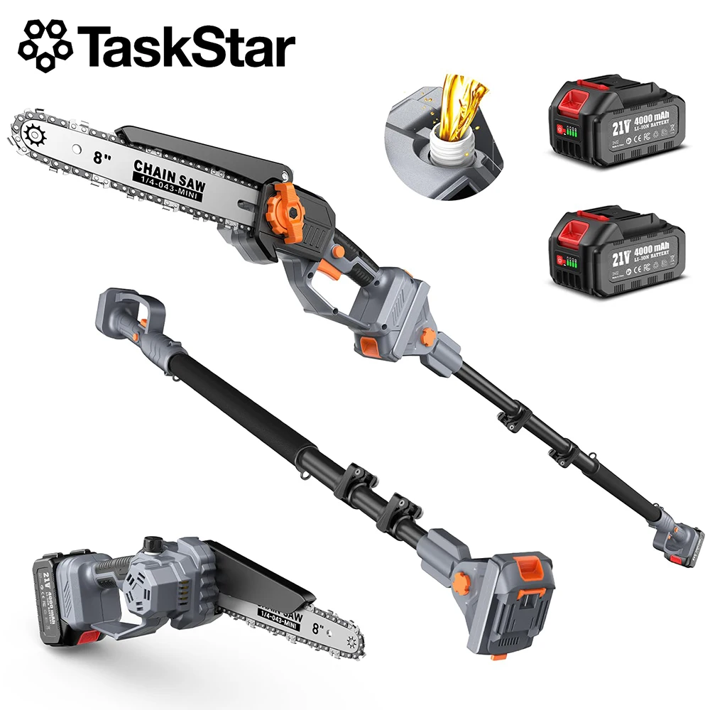 

TaskStar 8" Extendable Pruning Saw Garden Tree Pruner Chainsaw Adjustable 15Ft 180° Rotatable Pole Saw With 2 4000mAh Batteries