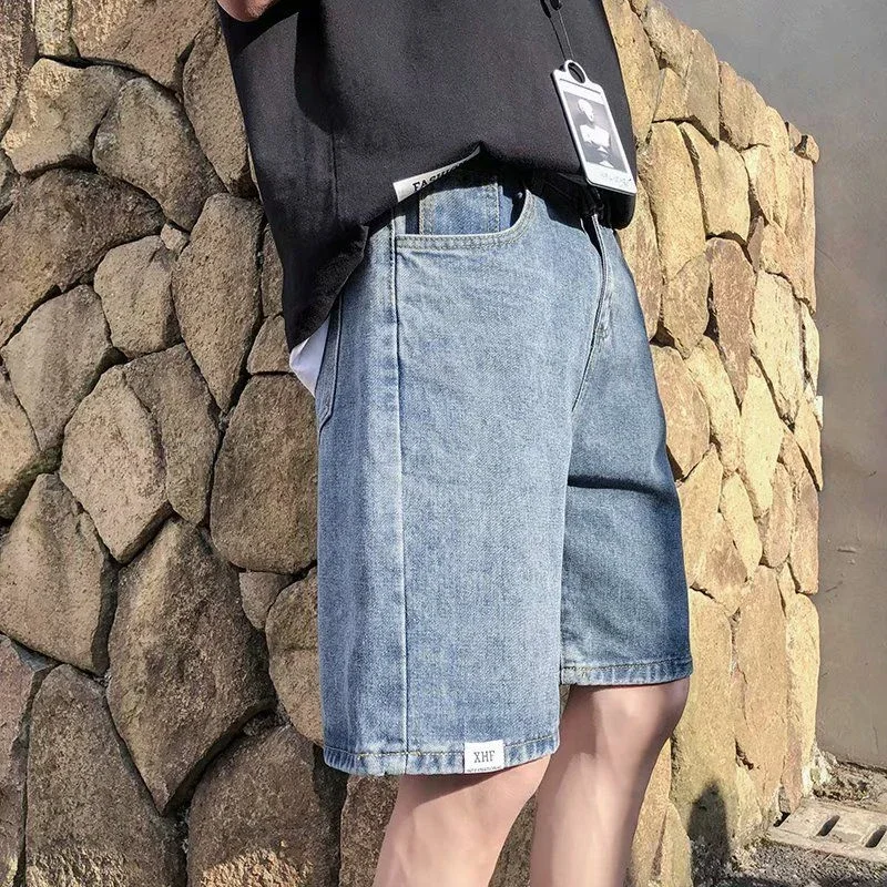 Short Jeans Pants for Men Half with Pockets Bermuda Graphic Man Denim Shorts Long Harajuku Jorts Y2k Fashion Cut Trend 2024 Sale