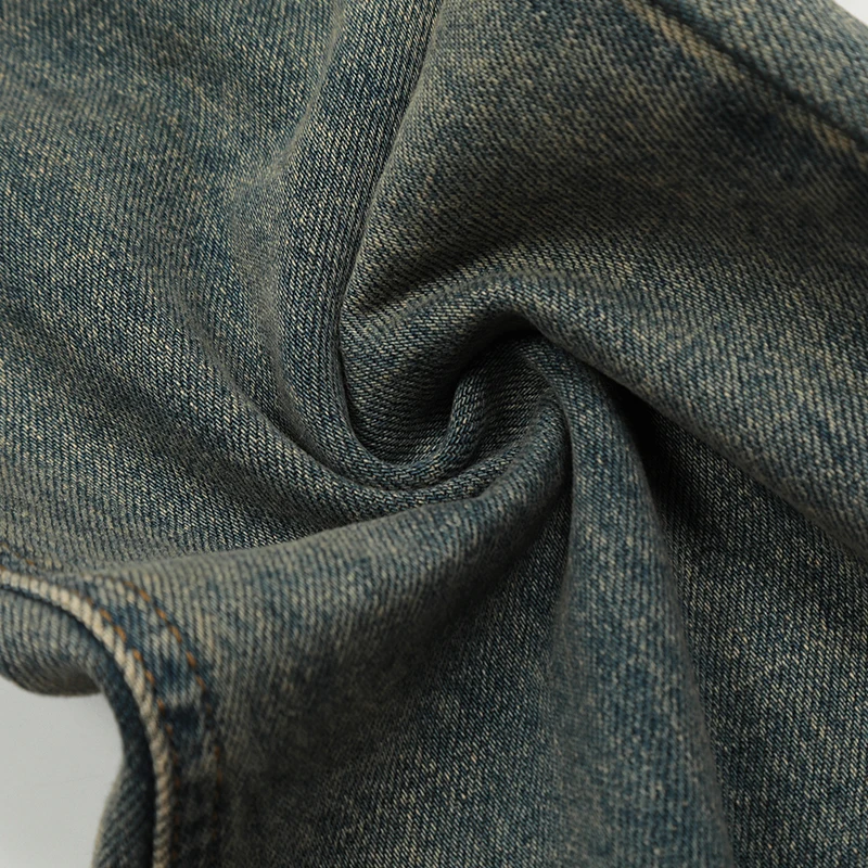 UPRAKF Distressed Pocket Ripped Jeans Streetwear Basic Pants High Street Autumn Casual Blue Denim Fashion Summer