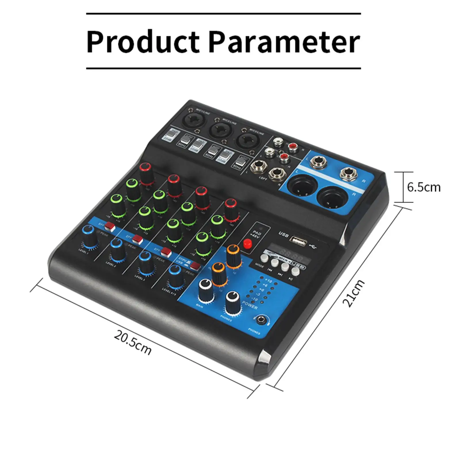 DJ Mixer Board 5 Channel Portable Digital Mixer EU Plug for Family KTV, Campus Speech, Meeting