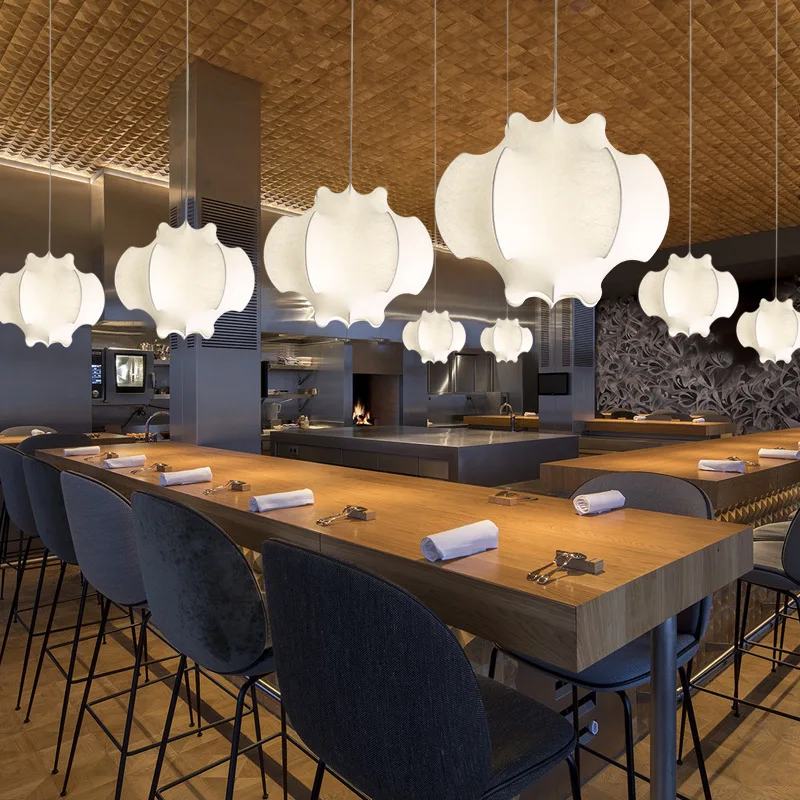 Lámpara de suspensión de seda creativa italiana, luces colgantes de tela nórdica Led, candelabro de decoración del hogar para comedor, iluminación de restaurante