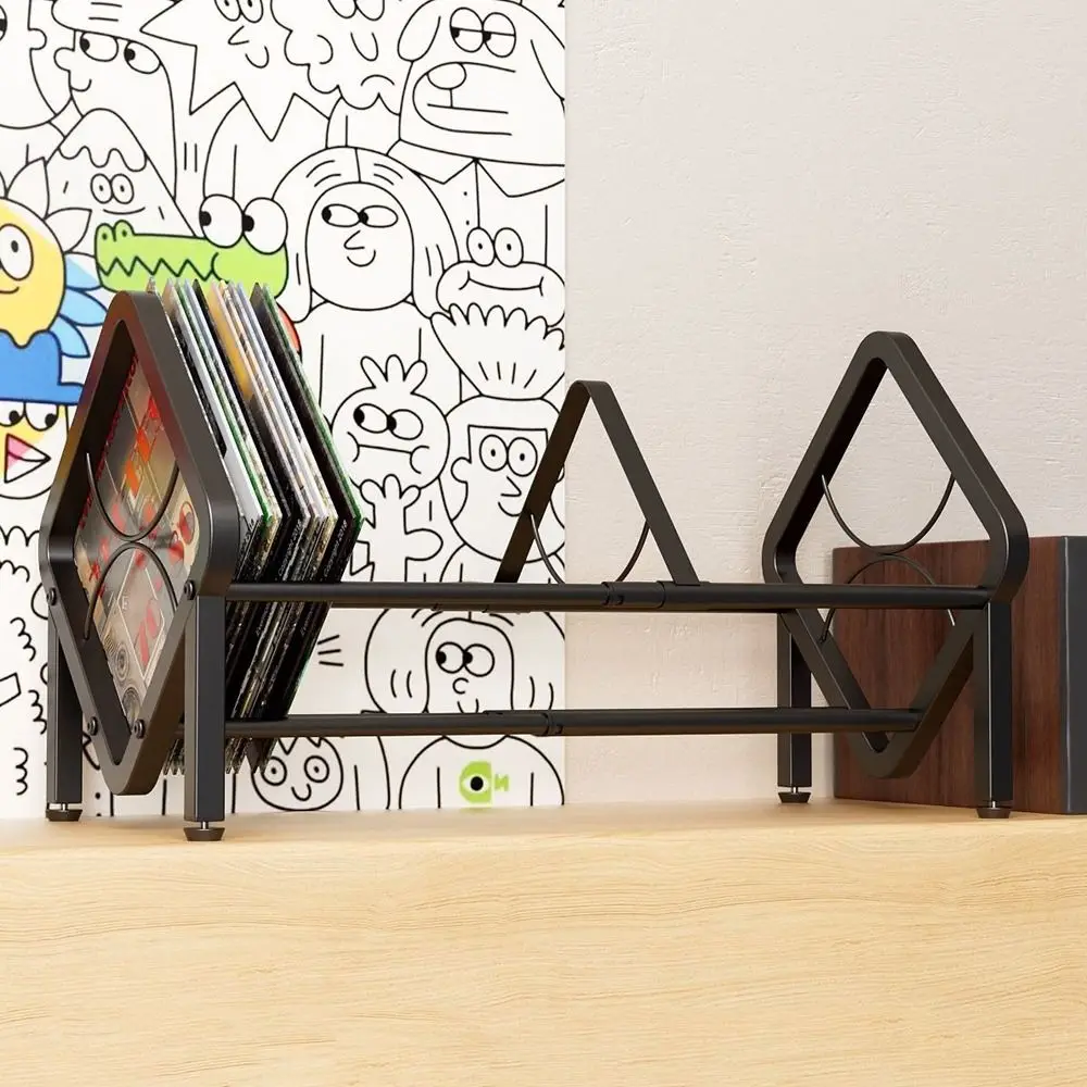 

Carbon Steel Vinyl Record Holder Large Capacity Black Vinyl Record Storage Rack Anti-slip Adjustable CD Record Display Studio