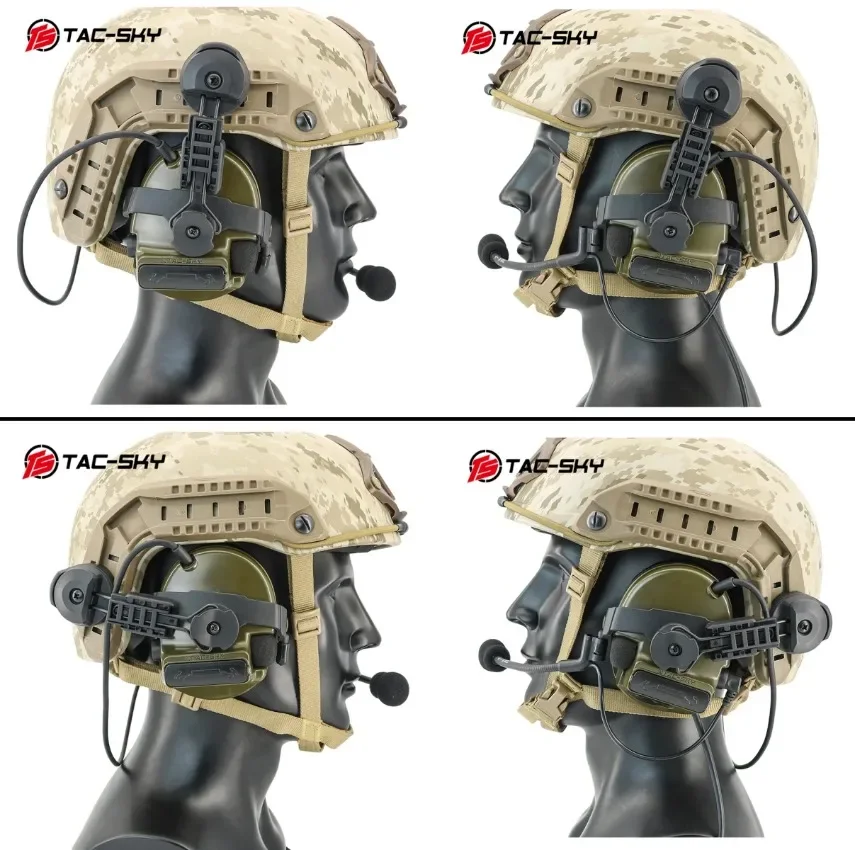 TAC-SKY 2025 New Military TSC3 Tactical Headset Hearing Protection Electronic Silicone Earmuffs ARC Rail Helmet Bracket
