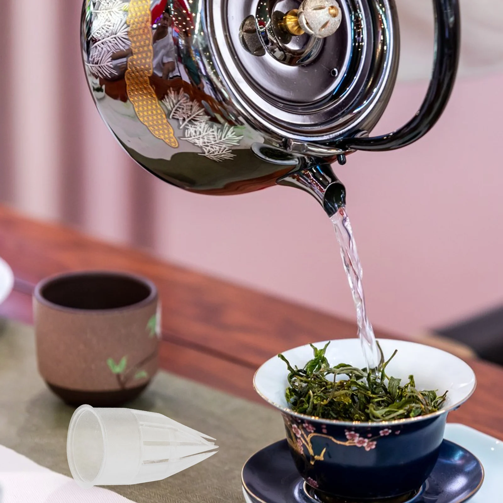 

50Pcs Reusable Tea Pot Strainers Plastic Filters Home Brewing Loose Leaf Tea Infuser Basket Teapot Spout Strainer