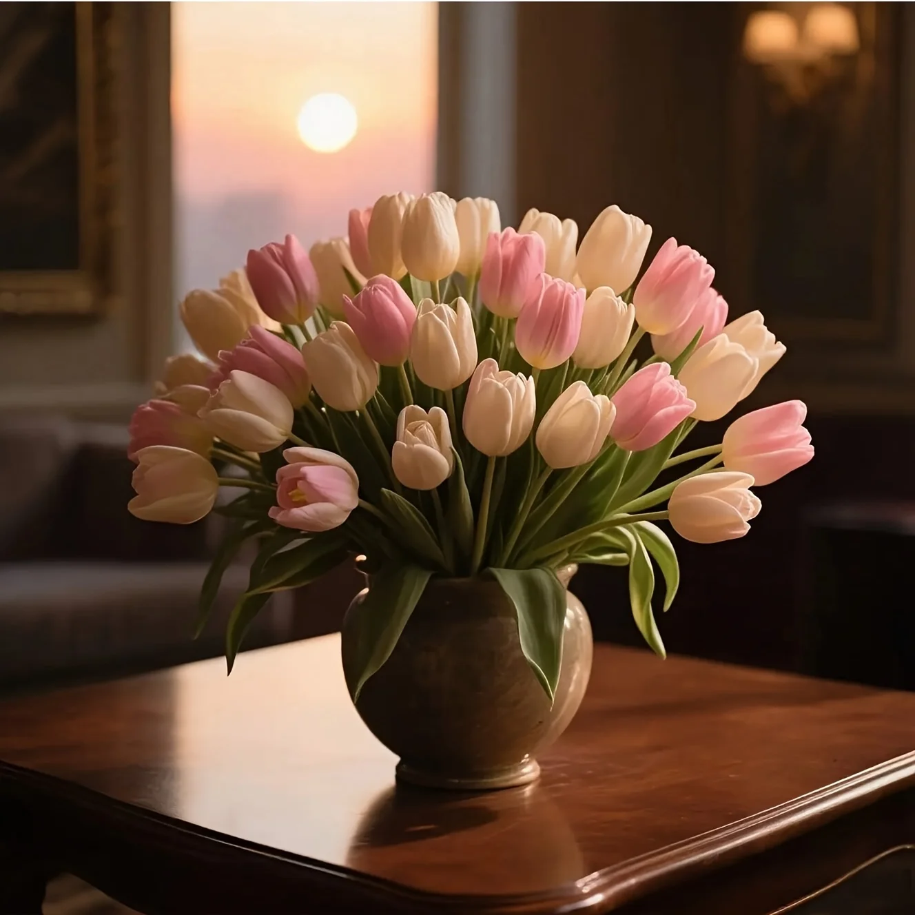 12 Stück Realistische Künstliche Tulpen-Blumensträuße - Naturgetreue Mehrblütige Tulpen mit Blattwerk, Hochzeits-/Muttertags-Dekoration – Detail 6