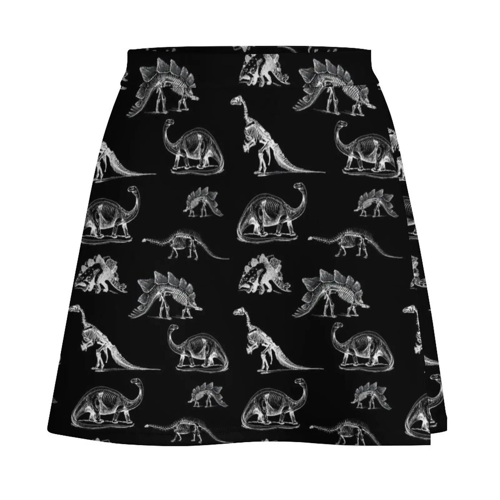 Vintage Museum Dinosaurs and Skeletons X-Rays on Black Mini Skirt Korean skirts Women skirts Mini Skirt