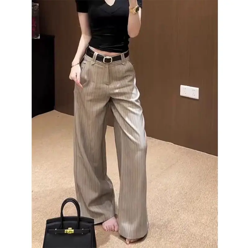 Khaki Wide-leg Suit Pants Women's Spring and Summer Low-rise Lazy and Thin Straight Pants