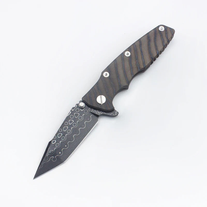 

EVIL EYES Custom High Quality Folding Knife Hinderer Eklipse Black Damascus Blade Ti Handle Pocket EDC Outdoor Survival Tools