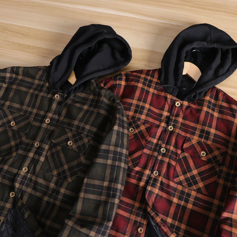 Outono inverno masculino Thiened puro algodão flanela irt sle com capuz jaet casual workwear quente faion urbano suporte ajuste