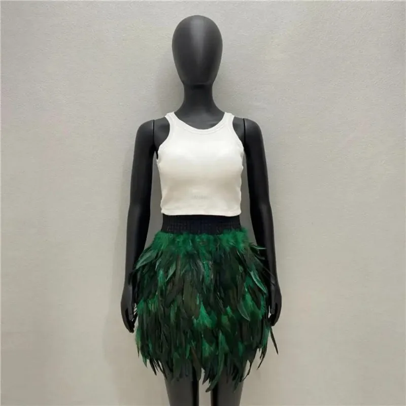 Festival Faux Feather Skirt Punk Gothic Style Hand-Stitched Design Stage Performance Punk Gothic Mini Short Skirt High Waist