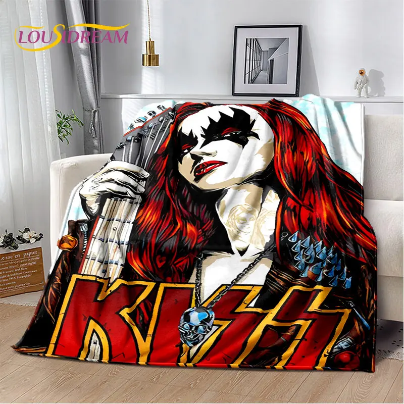 KISS Rock Band Retor Plush Blanket,Flannel Blanket Throw Blanket for Living Room Bedroom Bed Sofa Picnic Hiking Leisure Napping